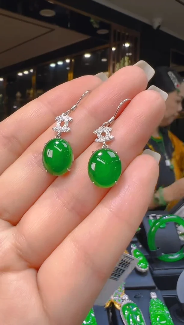 银S925镶嵌翡翠耳饰015（多样性发其一）