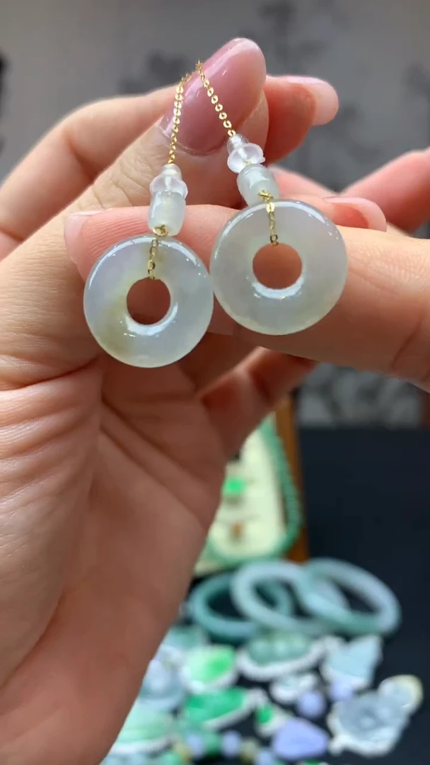 【闪购商品】翡翠耳饰18K金镶嵌2-天然翡翠