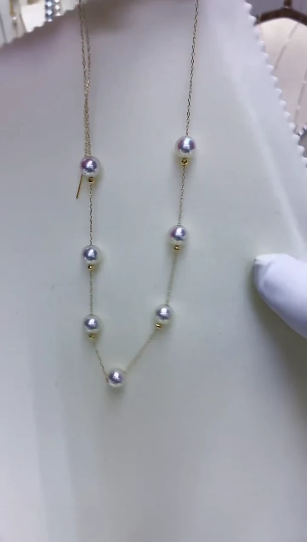 【闪购商品】海水珍珠饰品18K金镶嵌6-7微笑满天星项链