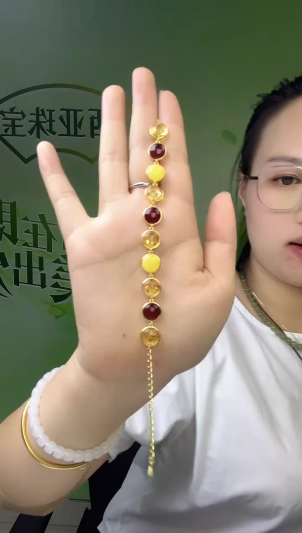 手链琥珀银S925镶嵌XR16花珀手链