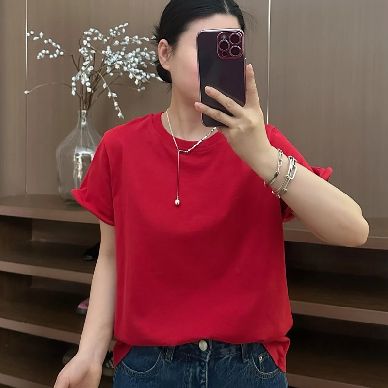 2025新款春夏显瘦廓形袖口设计棉T3色女士穿搭