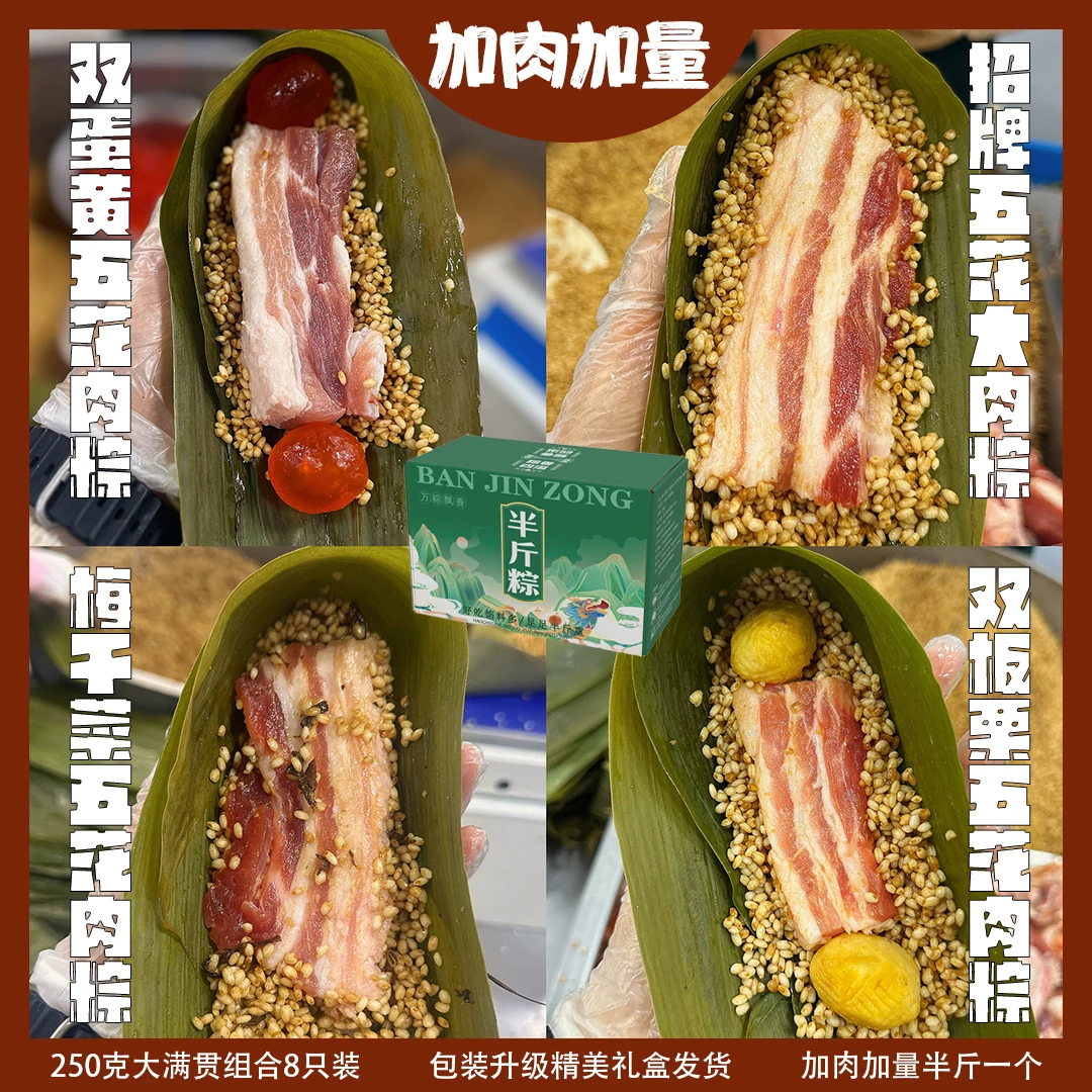 【拍4送4肉粽子】嘉兴口味蛋黄肉粽全家福250g*8只手工营养早餐速食