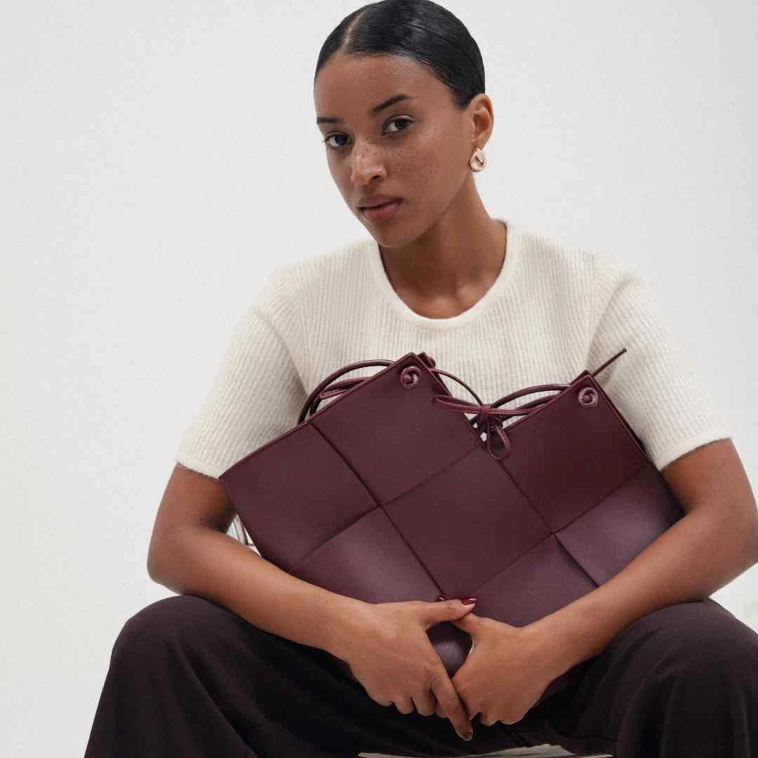 BobOre包宝澜Taylor菱形编织大容量托特包垫肩款真皮百搭斜挎大包