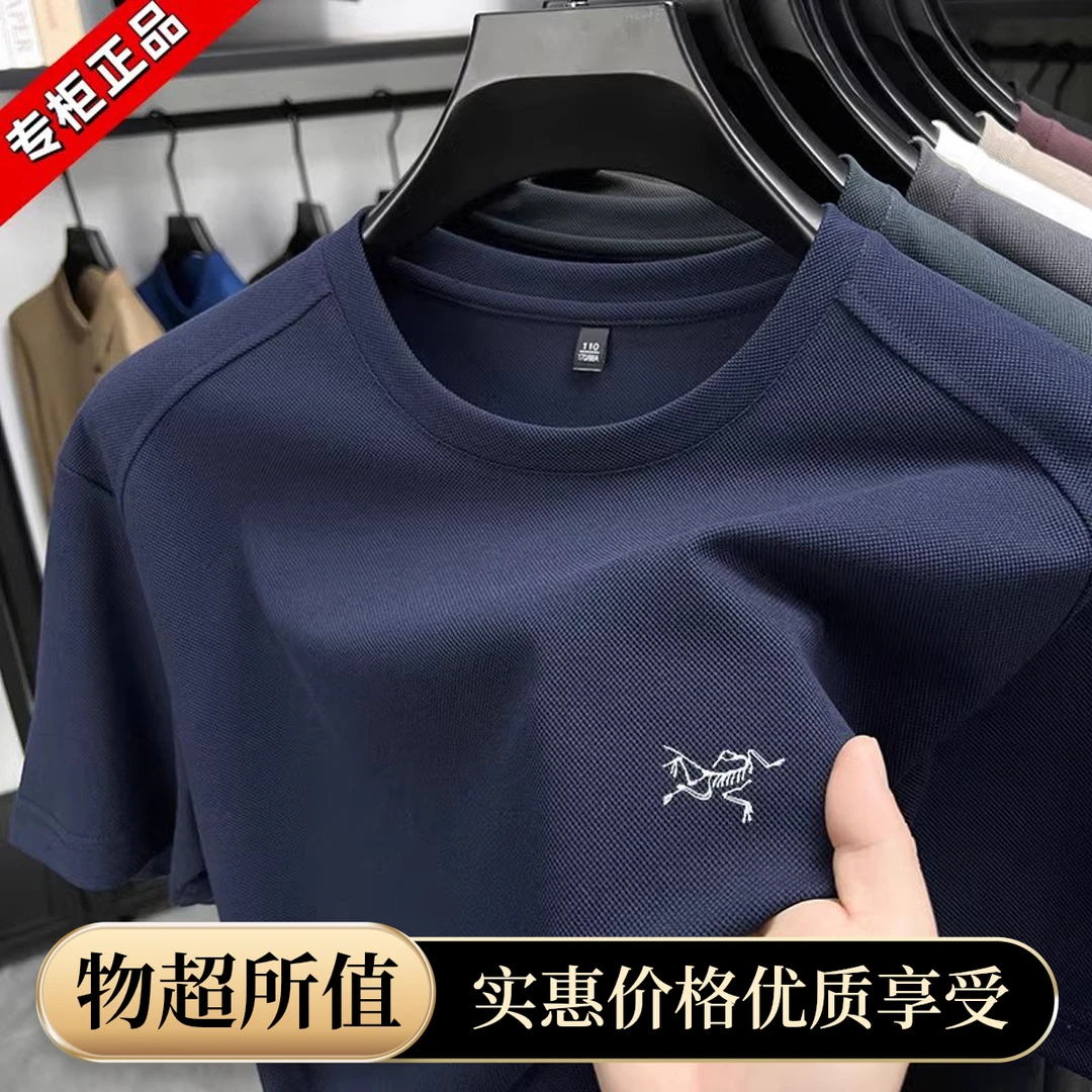 【奥特莱斯】正品百搭刺绣鸟男士圆领冰丝T恤短袖t恤男夏季高端上衣