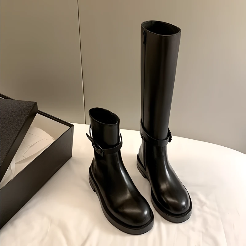 【苏茵茵同款】可拆卸两穿~ANN扣带厚底中高筒长靴女骑士靴短靴秋冬