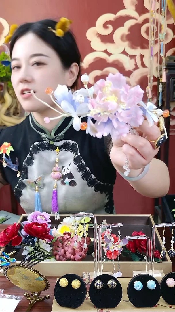 刺绣非遗绒花发簪