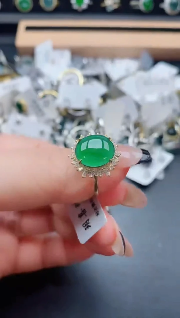 银S925镶嵌戒指翡翠1