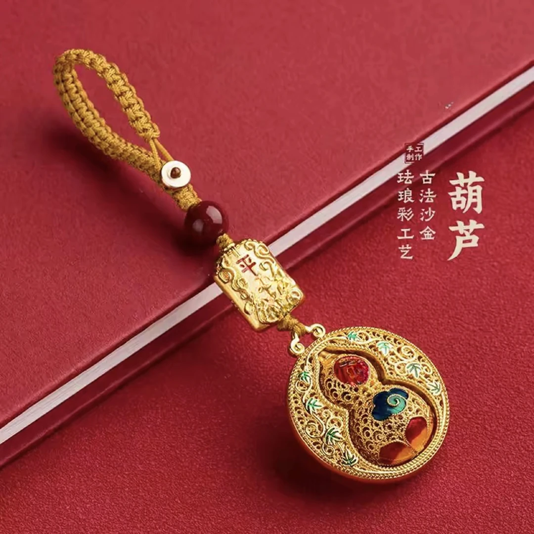 【店主推荐】2025年新款金色葫芦钥匙扣转转男女挂饰古法工艺