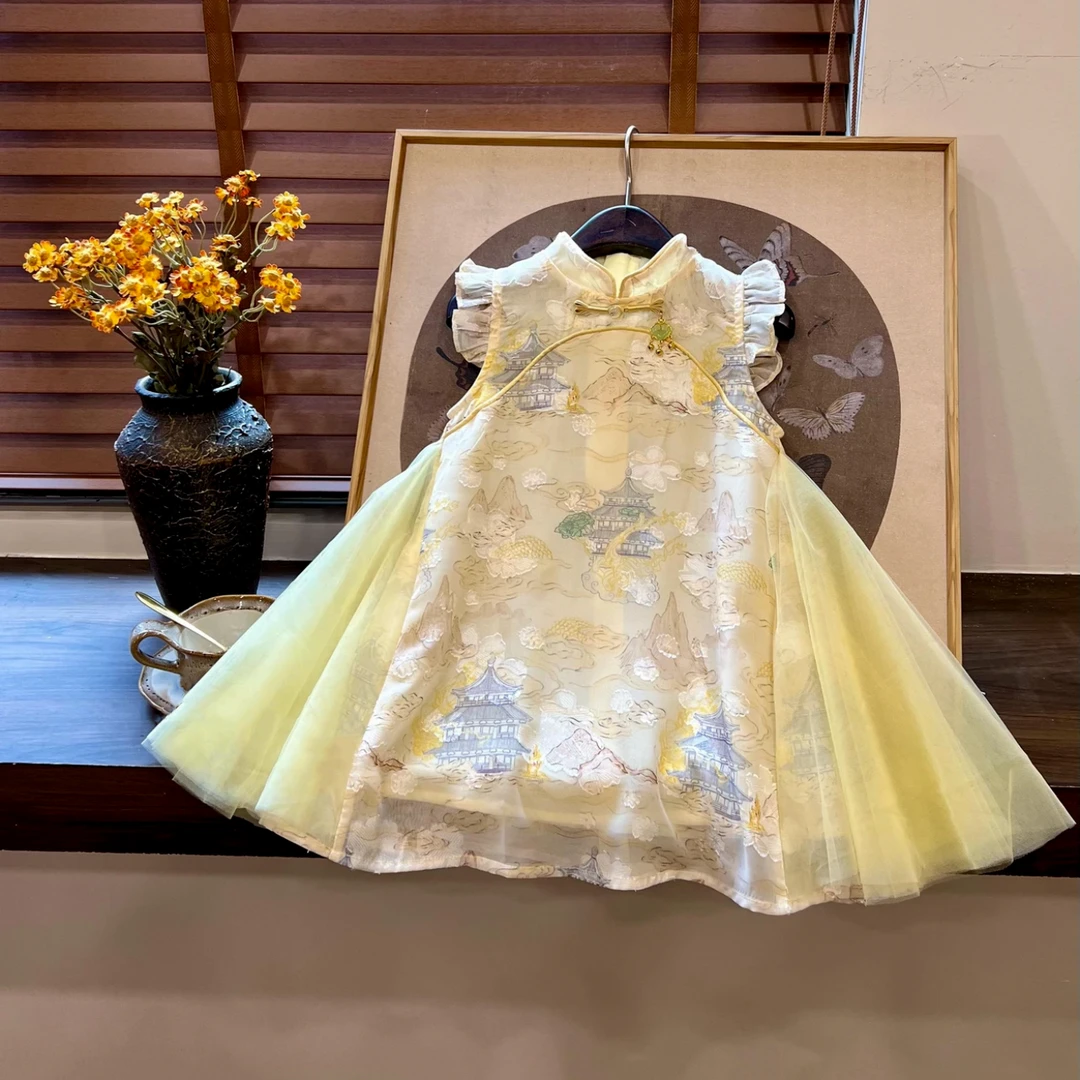 女童旗袍连衣裙2025夏季新款儿童汉服超仙女孩中式名族国风薄裙子