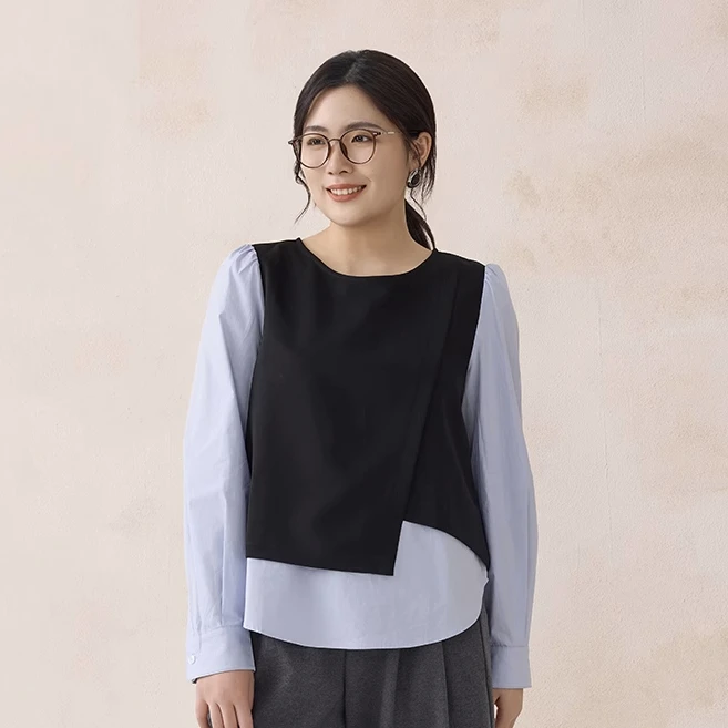 6576【赵老板专属】播假两件撞色长袖衬衫MDR3CD6576