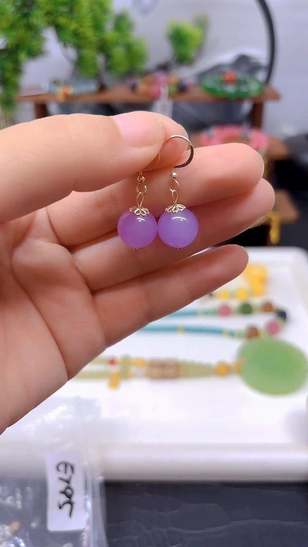 翡翠14K金镶嵌耳饰E795