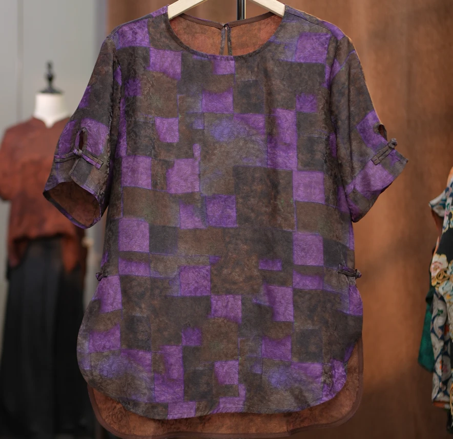 2007气质百搭休闲宽松透气圆领盘扣上衣