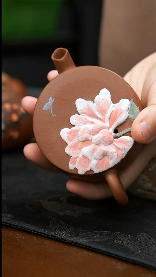 茶壶紫砂朱泥牡丹壶140cc