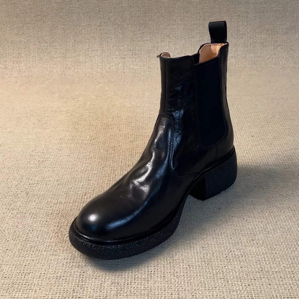 RubyL/5cm简约复古通勤百搭舒适套筒圆头厚底粗跟切尔西靴女款