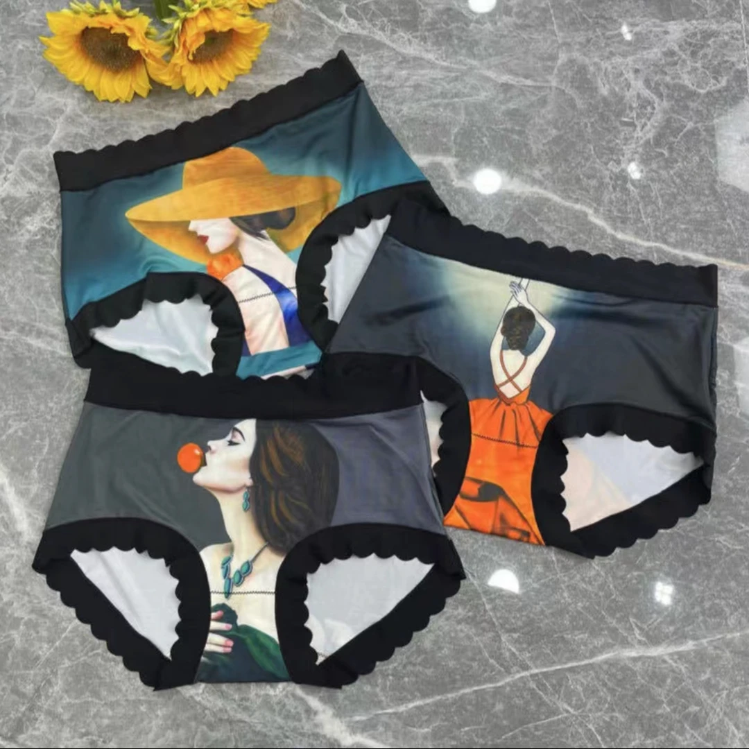 彩研香【3条组合】女士中高腰舒适时尚冰丝无痕面膜透气内裤性感