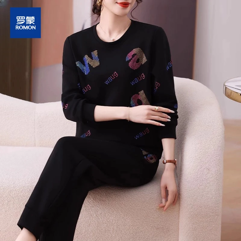 妈妈春装运动服套装女春秋2025新款中老年人高级感圆领卫衣两件套