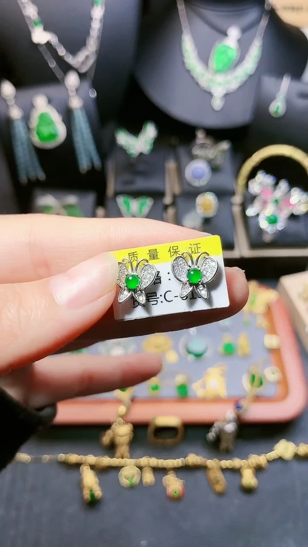 【闪购商品】翡翠耳饰银S925镶嵌耳饰