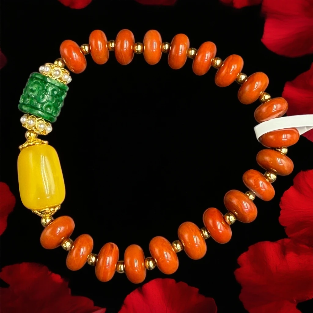 F073 南红蜜蜡翡翠手串
