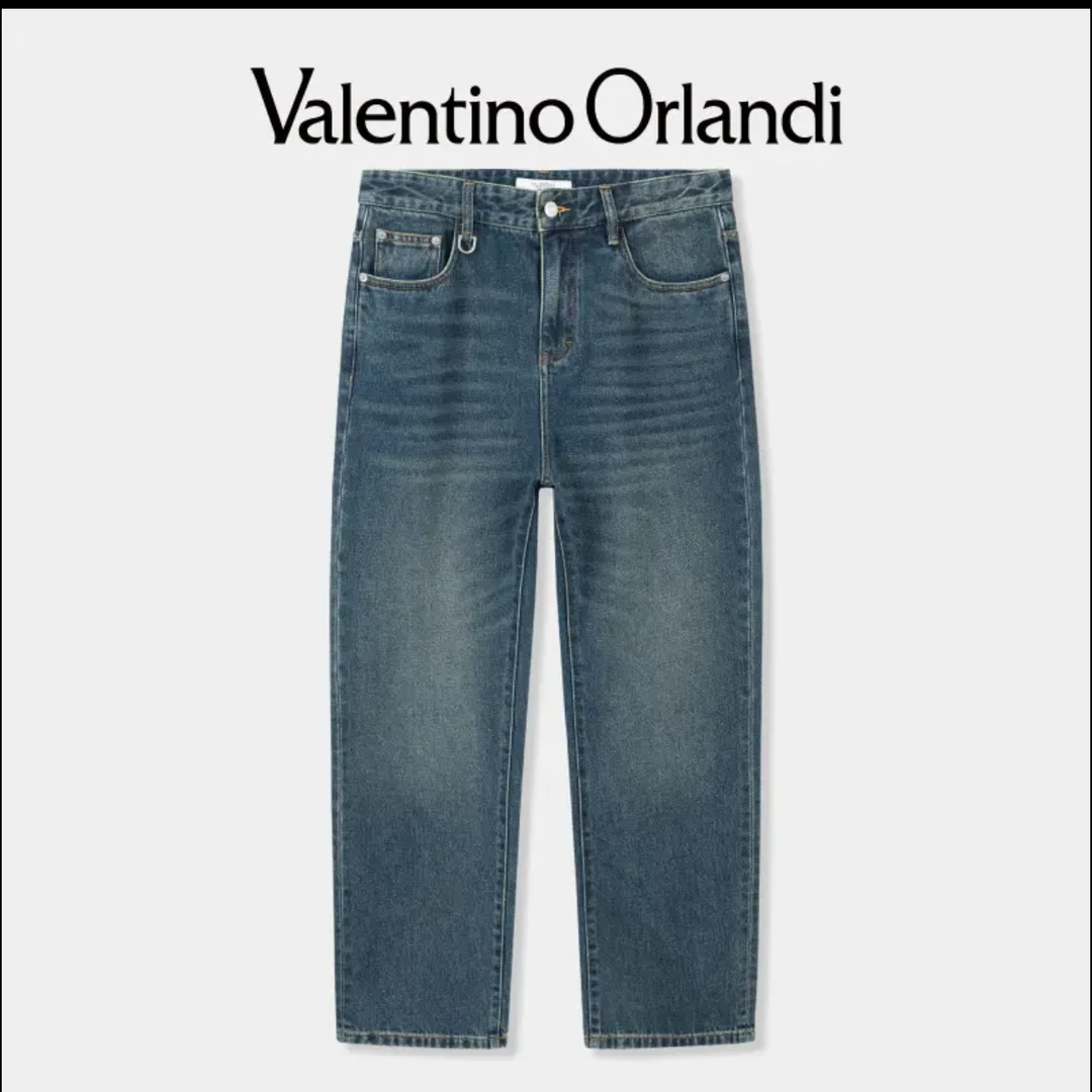 Valentino orlandi男士秋季百搭复古擦色水洗直筒牛仔裤1VK255155