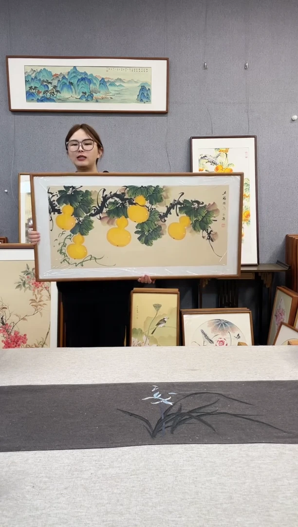 【闪购商品】国画手写手绘带框作品-53*103-葫芦
