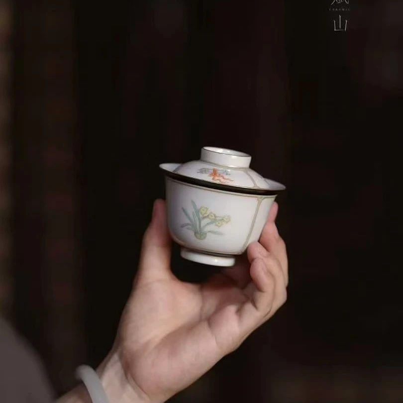 赋山叙-庭芜绿墨边清供盖碗130cc