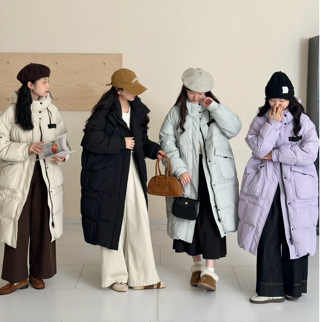 韩版大口袋百搭长款保暖羽绒服5421