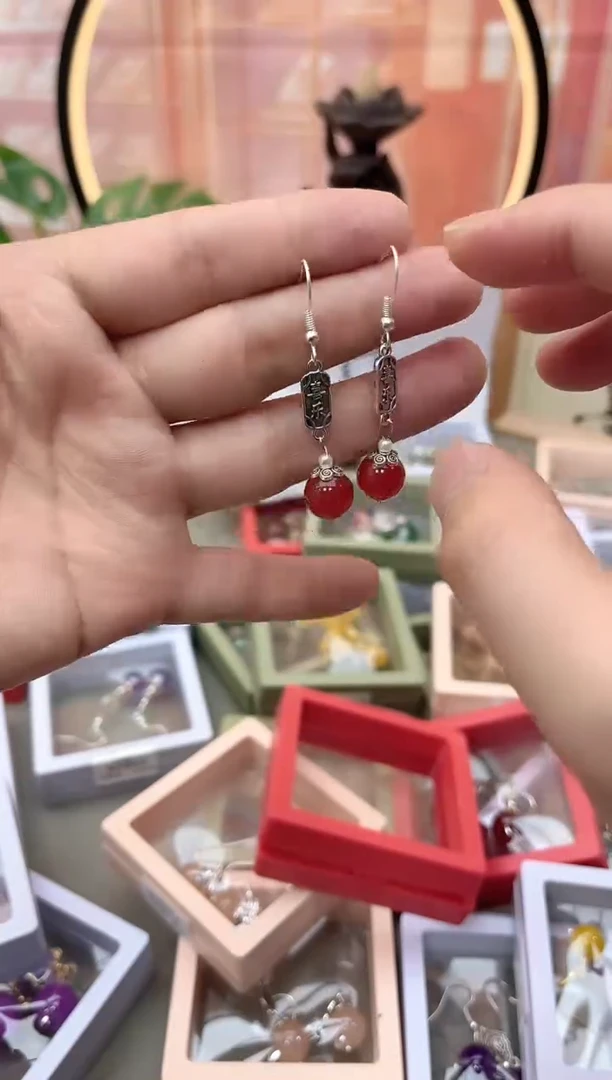 银S925镶嵌耳坠玛瑙/玉髓y202