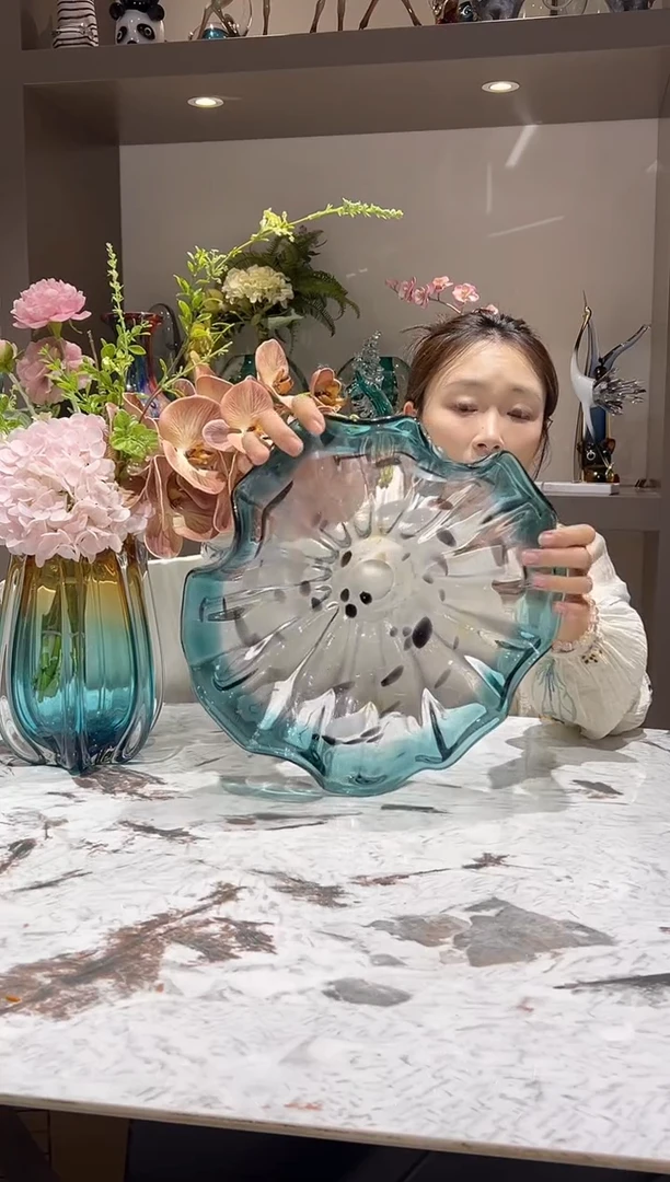 蓝色荷叶果盘 现货