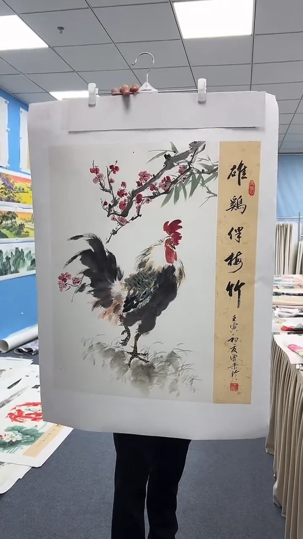 国画梅花鸡手绘作品