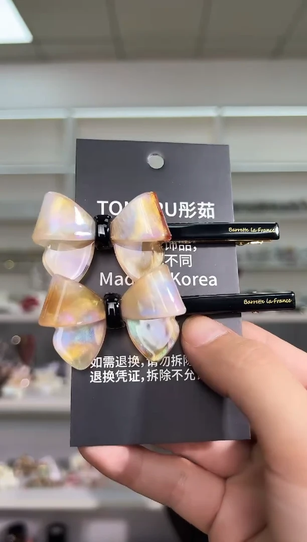 醋酸非金属韩国醋酸品牌发饰长款蝴蝶结鸭嘴边夹一对