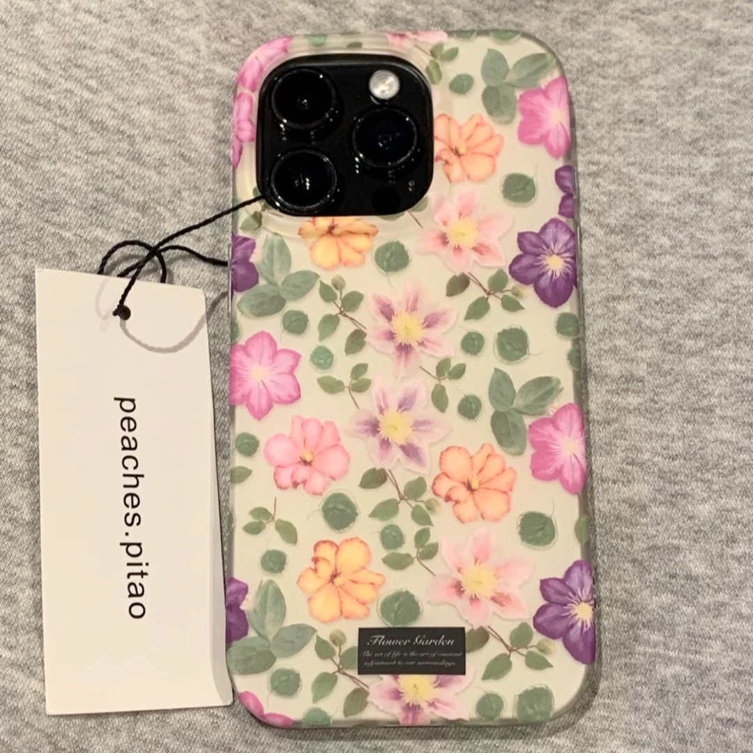 【磨砂防手汗】ins复古油画花朵链条适用苹果16promax手机壳1314/15