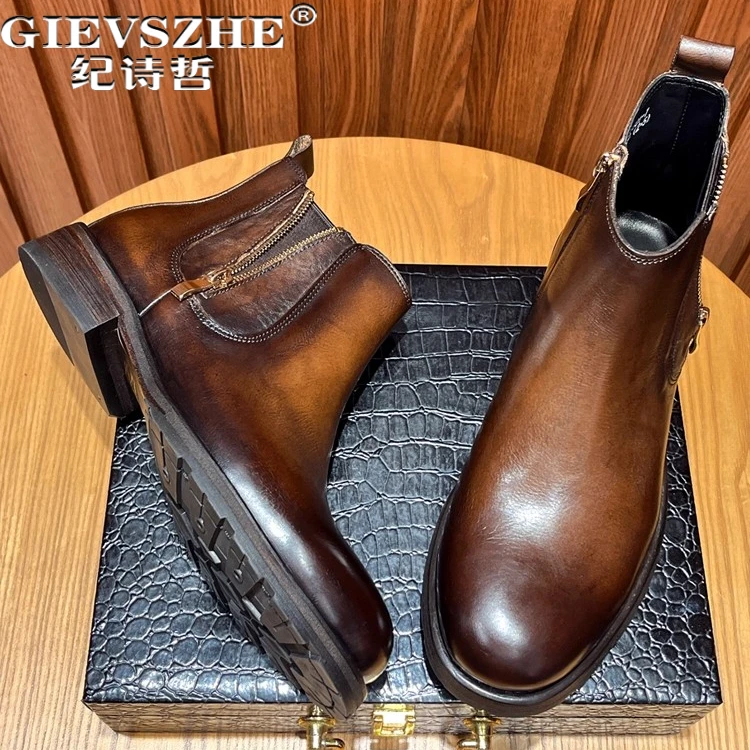 纪诗哲男鞋轻便复古透气短靴男款时尚简约短靴男款潮流加绒马丁靴