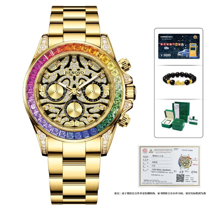 RENOVO全新未使用 彩虹迪三眼六针 高档男士腕表 -R81050-LESP