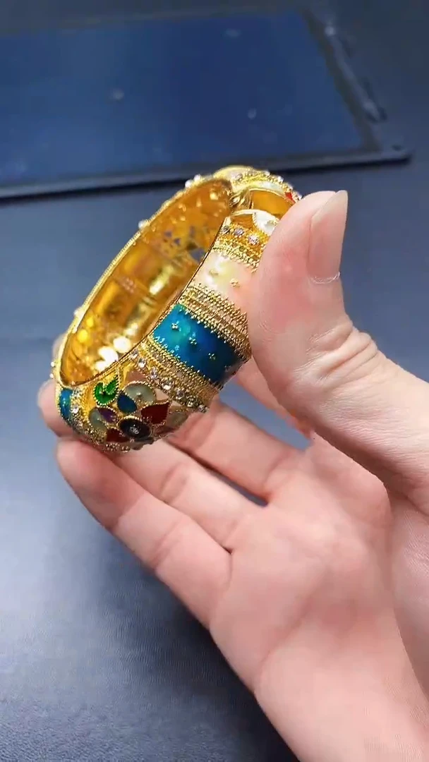 未镶嵌颈饰玛瑙/玉髓D001手工铜轻奢拉丝珐琅彩手镯