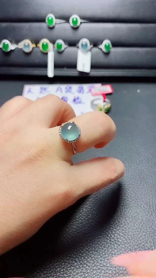 银S925镶嵌戒指翡翠 天然翡翠A货s925银镶
