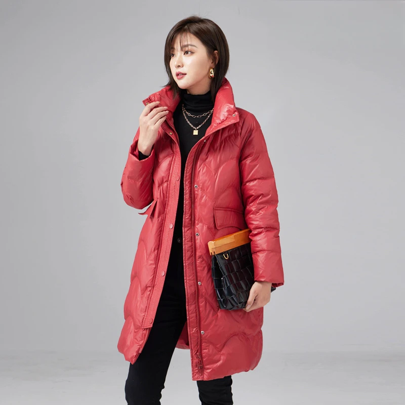 中长款羽绒服女双立领韩版新款加厚鸭绒外套潮冬季休闲女士宽松