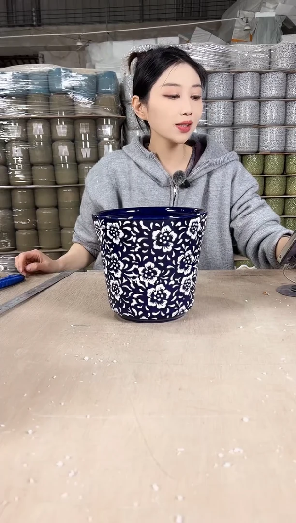 【闪购商品】陶瓷收腰蓝白花中号20x18