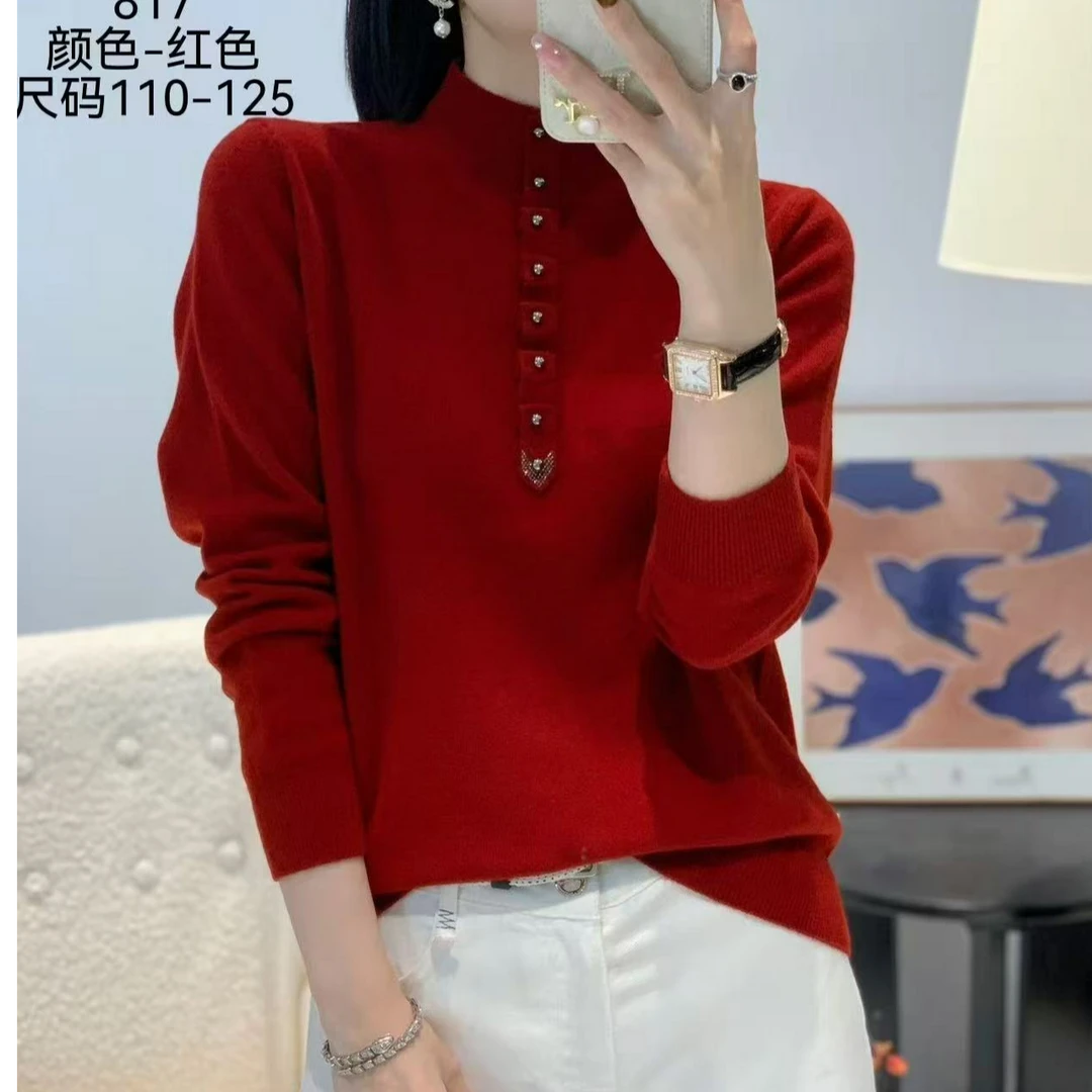 亲肤打底衫网红针织长袖半高领时尚保暖衫女士秋冬羊毛衫