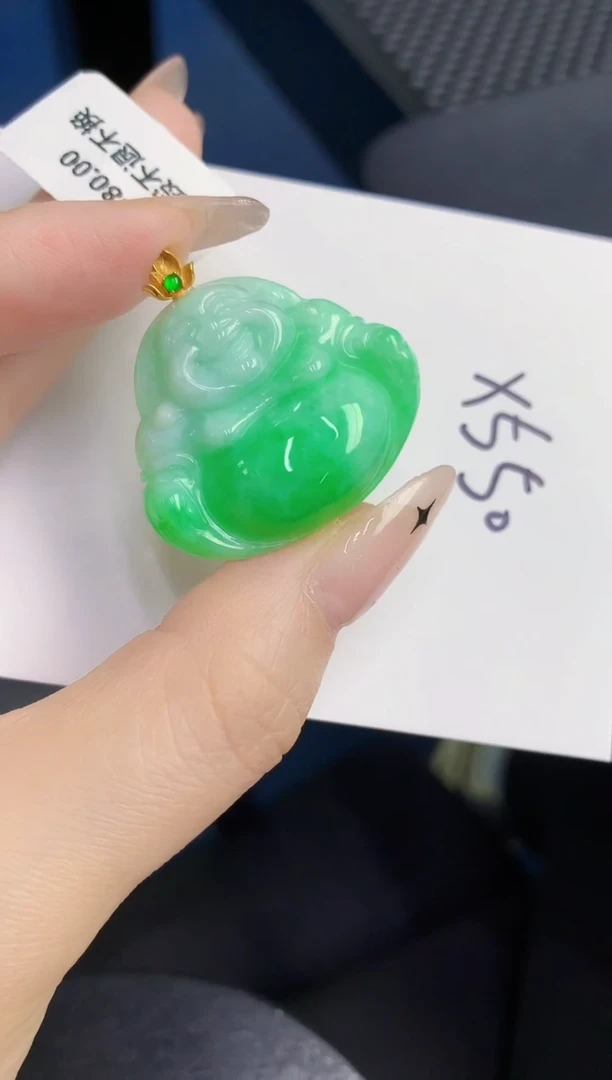 颈饰18K金镶嵌翡翠缅甸天然翡翠A货