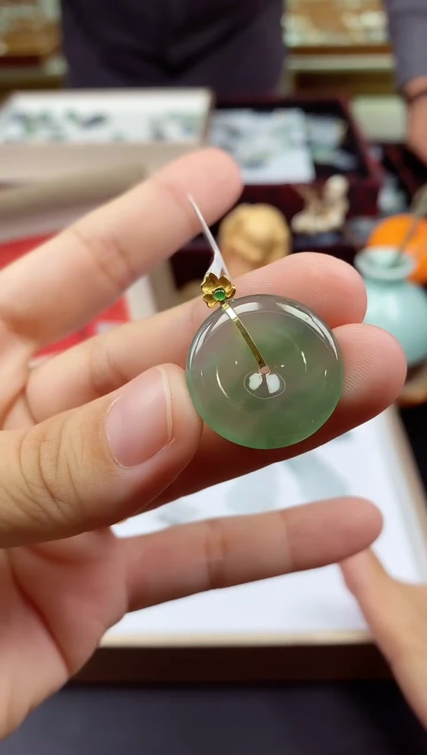 吊坠(不含链)18K金镶嵌翡翠平安扣@@CMT