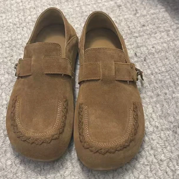 【NO退NO换】韩国东大门2025秋款棕色豆豆鞋