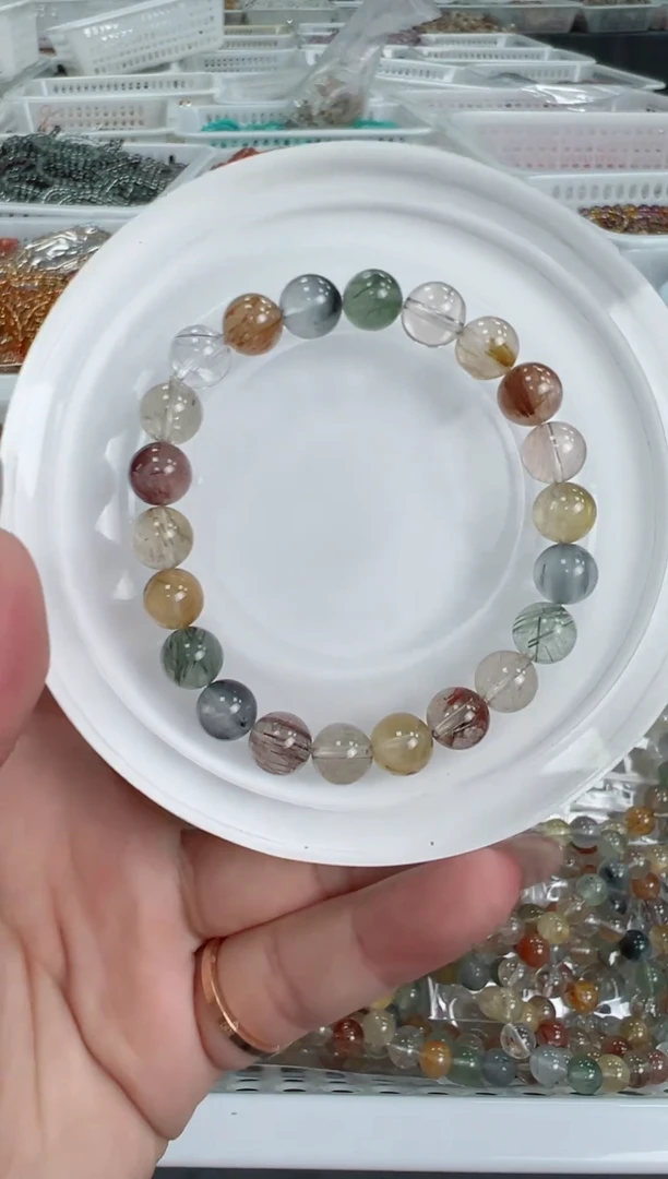 水晶手串未镶嵌天然彩发晶