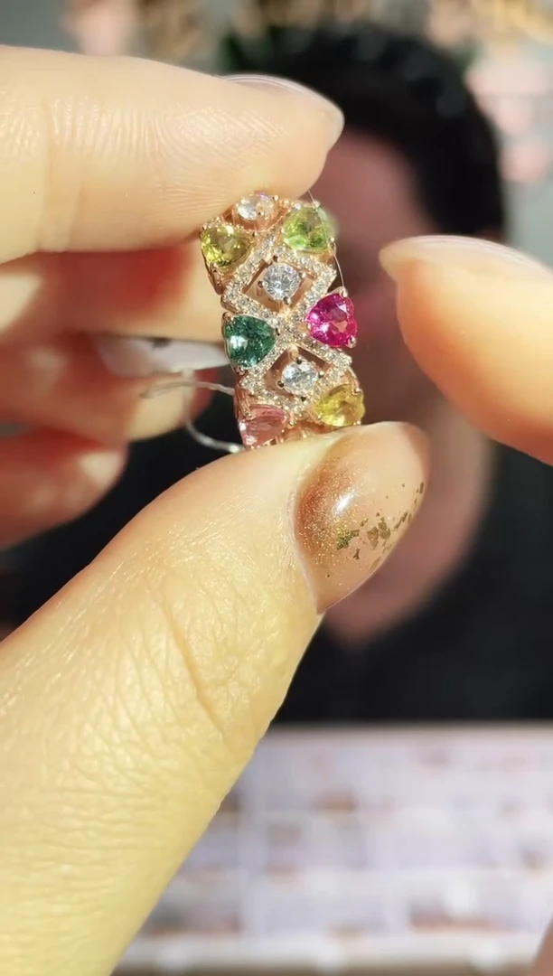 银S925镶嵌戒指碧玺戒指