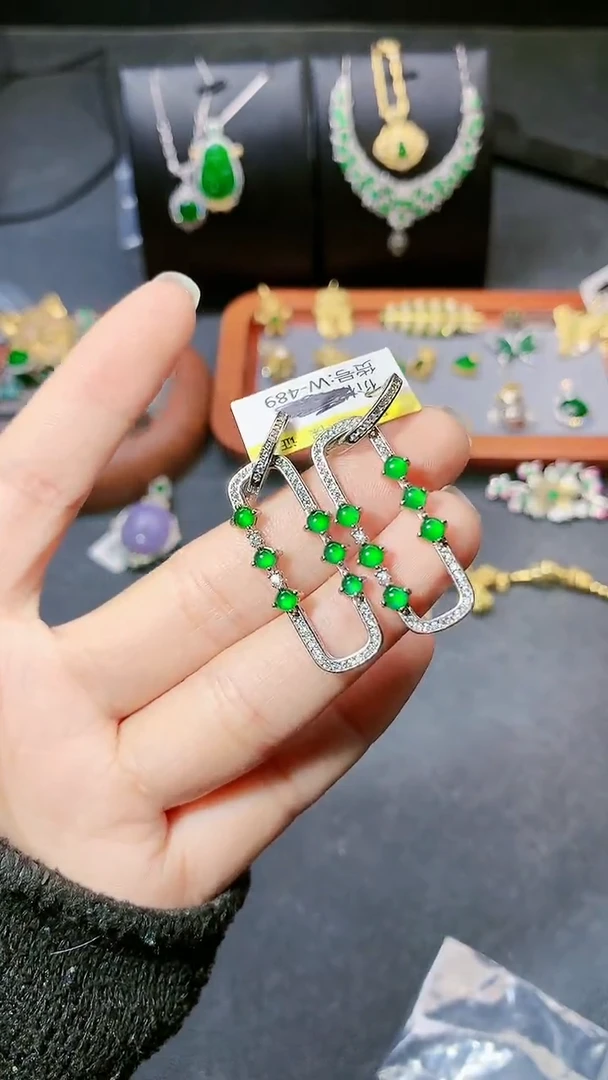 【闪购商品】翡翠耳饰银S925镶嵌耳饰