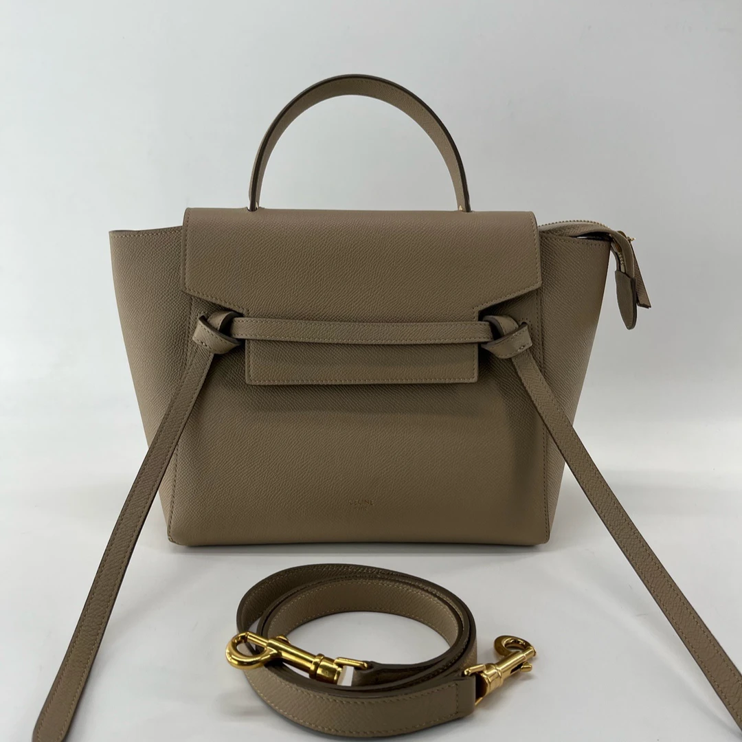99新 Celine/思琳  思琳鲶鱼包小号 奶茶色 单肩手提包奢侈经典