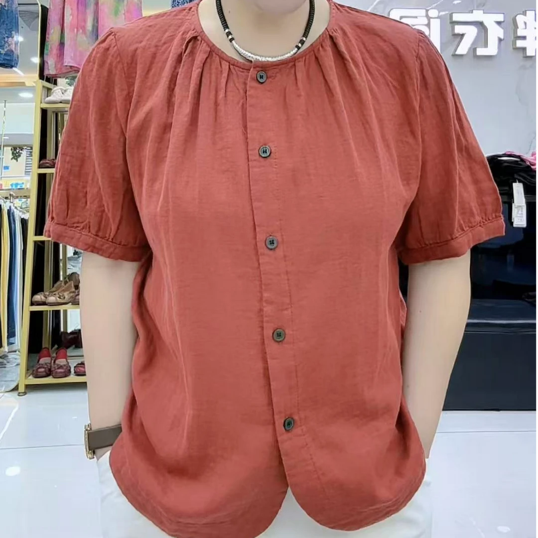 女士夏季薄款婴儿棉上衣圆领开衫衬衣5264