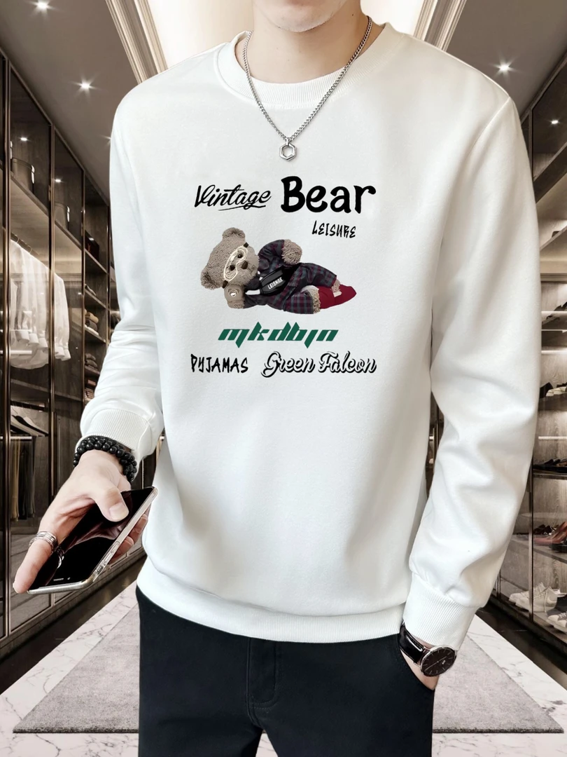 男装印花卫衣睡熊秋冬圆领爆款轻奢痞帅2025新款长袖衣服高级感