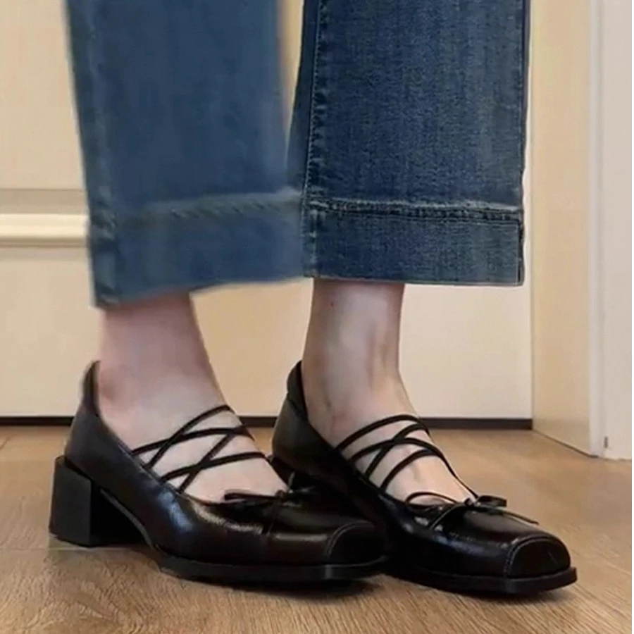 像在发光~法式单鞋女粗跟绝美不累脚高跟芭蕾鞋子蝴蝶结玛丽珍鞋