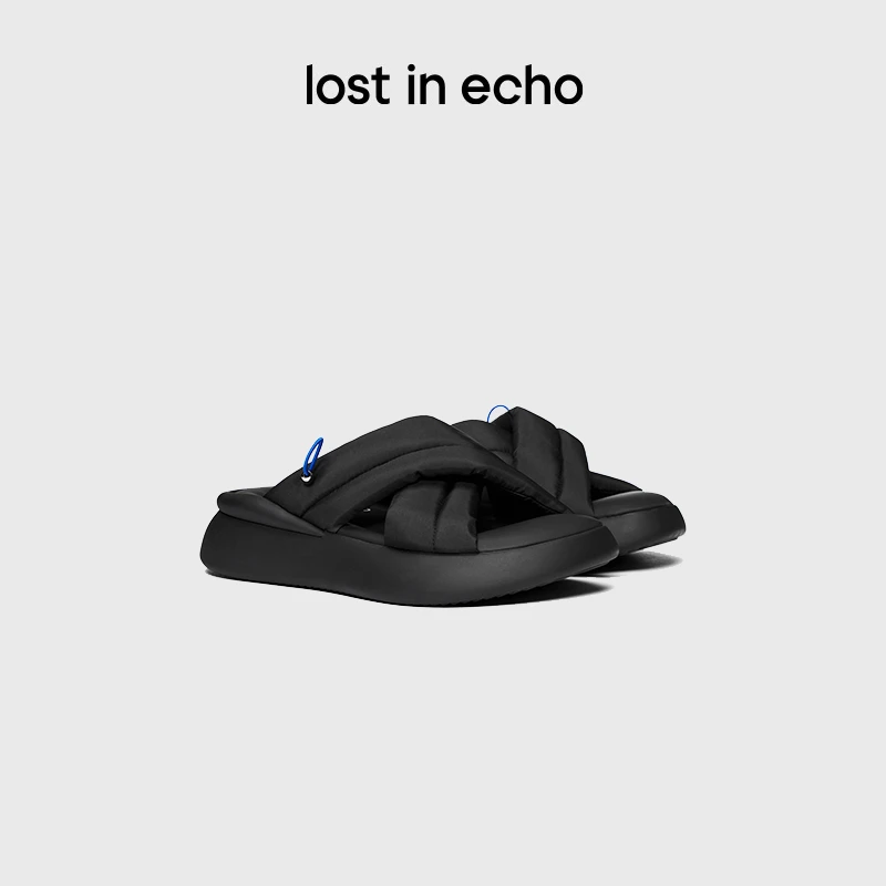 【达人专属】lost in echo一脚蹬沙发外穿防滑交叉带增高厚底凉拖鞋