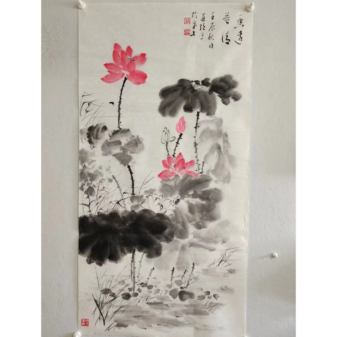 1187纯手绘老字画《香远益清》中堂  尺寸137×68